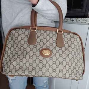 Authentic Vintage Gucci Plus GG Monogram Supreme Boston Half Dome Satchel Bag